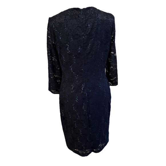 Ralph Lauren‎ Blue Midi Long Sleeves dress lace and sequins sz 14 Ruched Waist - Picture 5 of 9